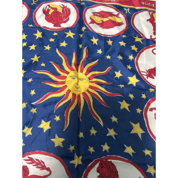 Vintage 1960s Zodiac Astrology Burmel Scarf red blue Gold Silk Celestial retro - Picture 7 of 8